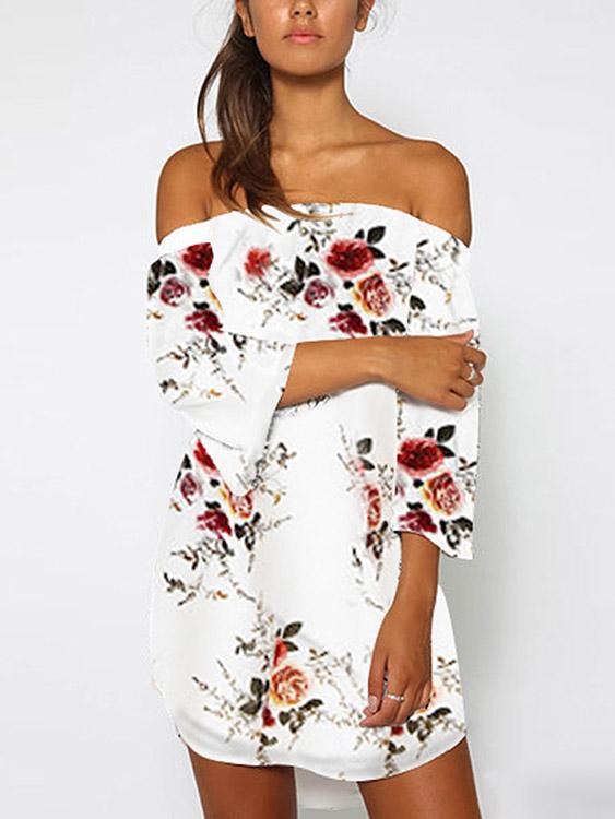 Ladies White Floral Dresses