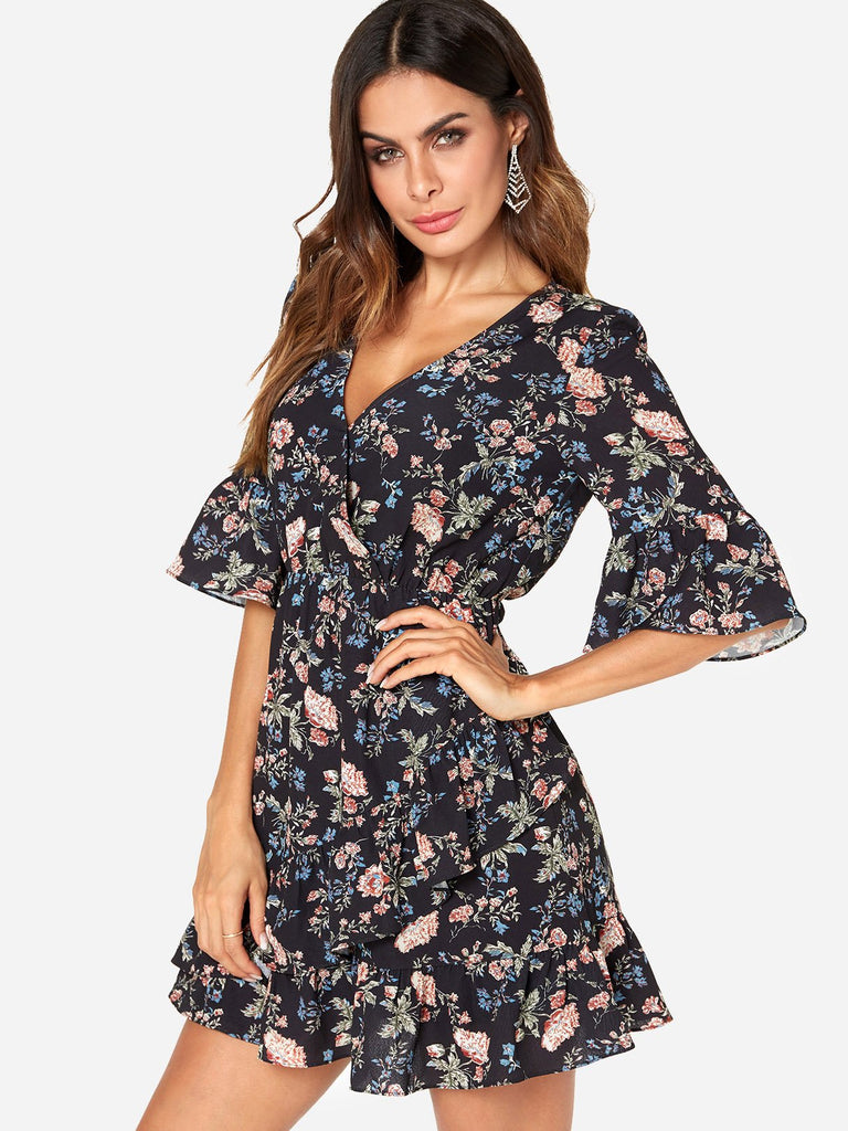 Ladies Black Floral Dresses