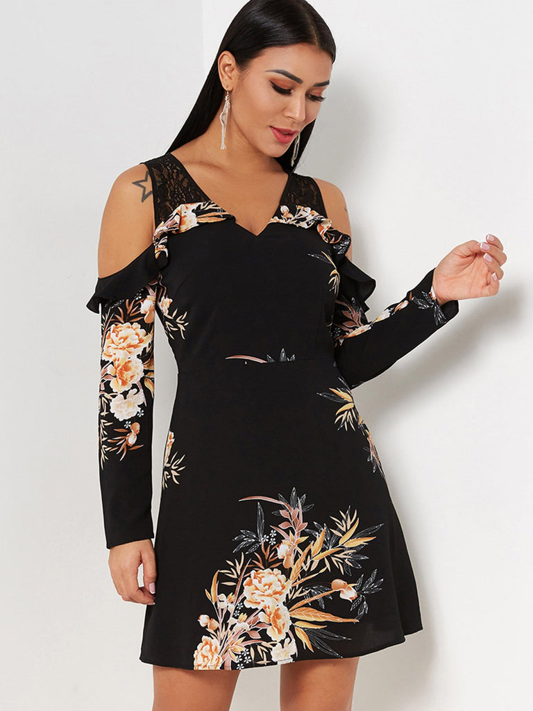 Ladies Black Floral Dresses