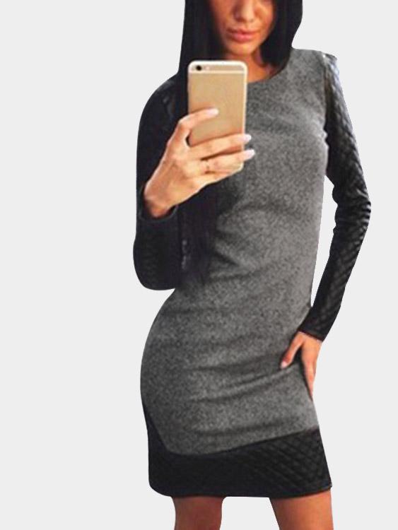 Black Round Neck Long Sleeve Mini Dress