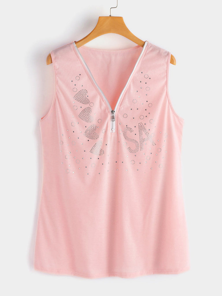 V-Neck Glitter Sleeveless Plus Size Tops