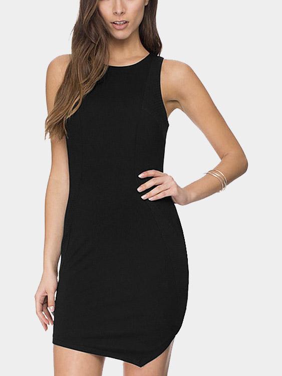 Black Asymmetrical Hem Sleeveless Sexy Dress