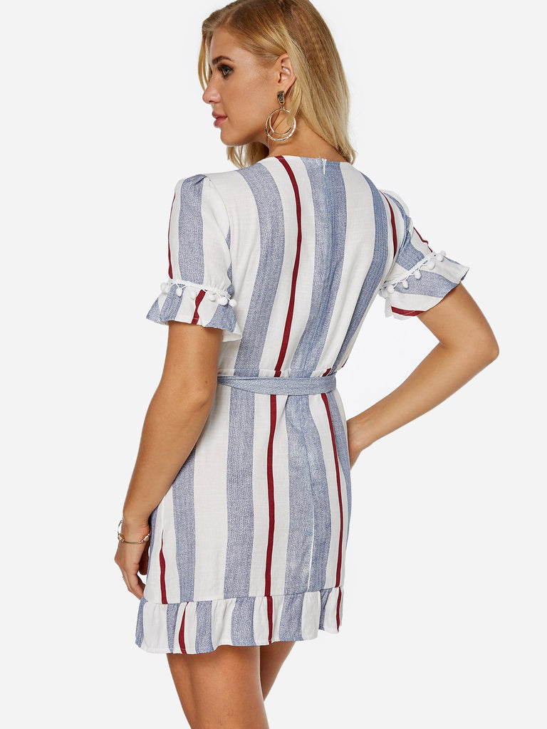 Womens Striped V-Neck Dresses