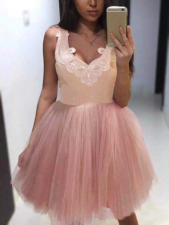 Womens Pink V-Neck Dresses