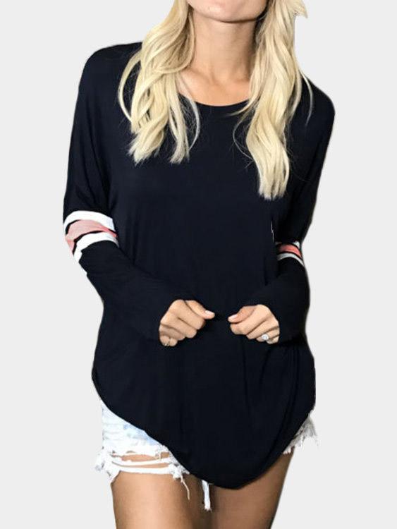 Stripe Pattern Round Neck Long Sleeves T-Shirt