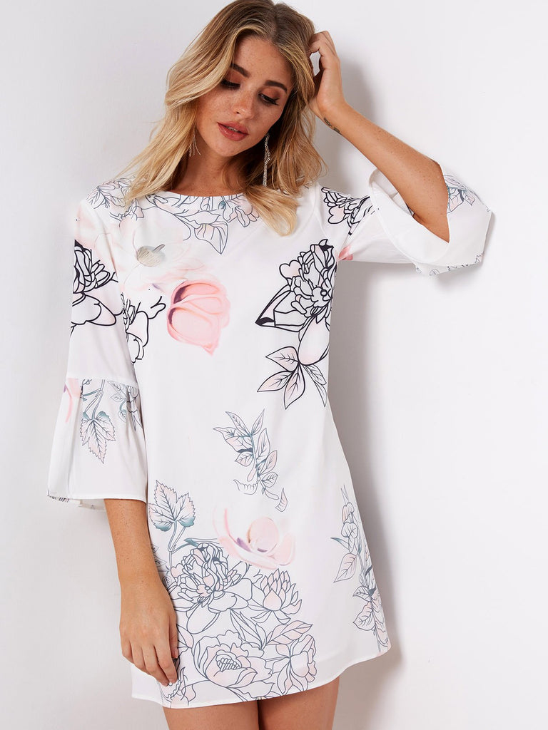 Ladies White Floral Dresses