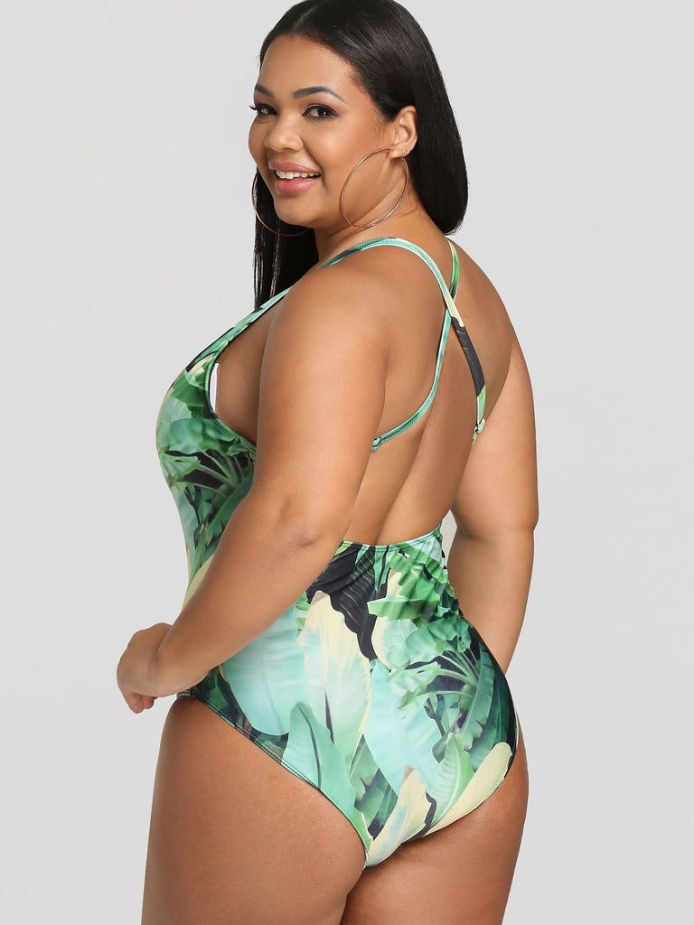 Womens Floral Print Plus Size Swimwear