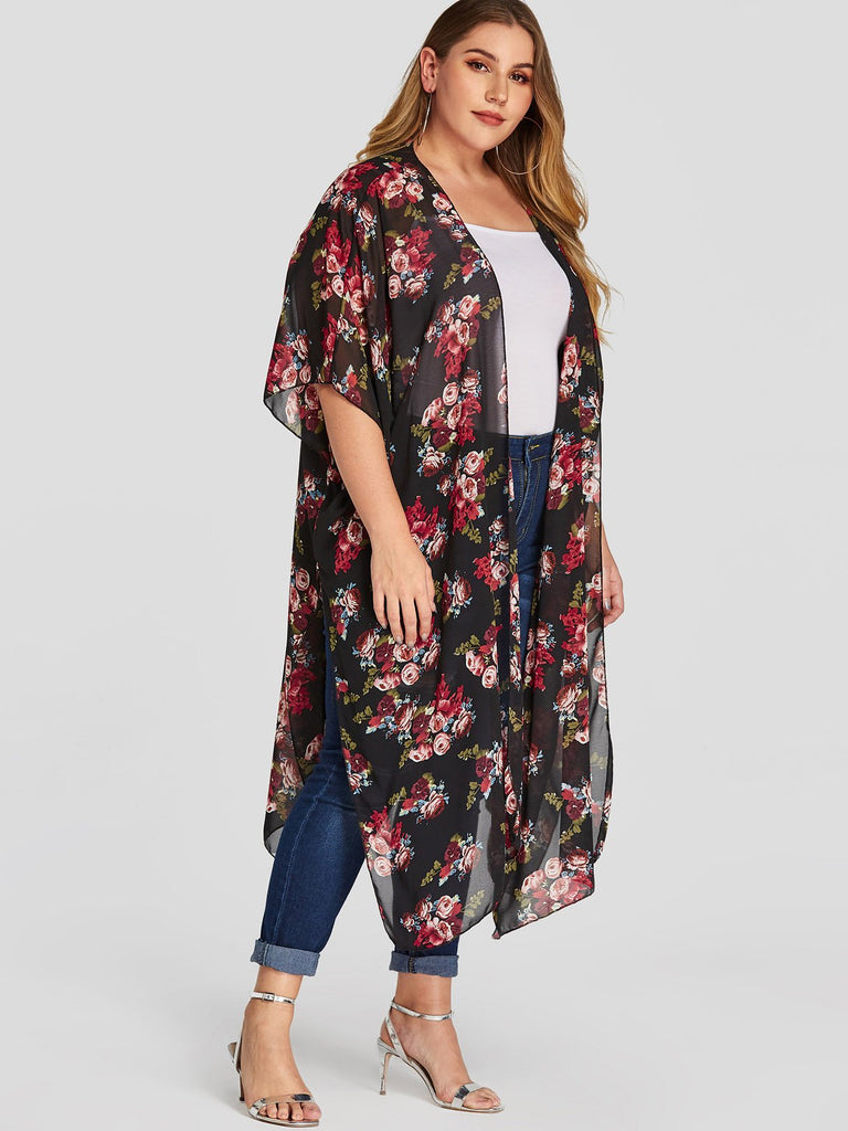 Womens Floral Print Plus Size Tops