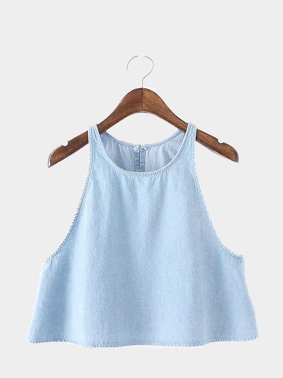 Crew Neck Sleeveless Blue Camis