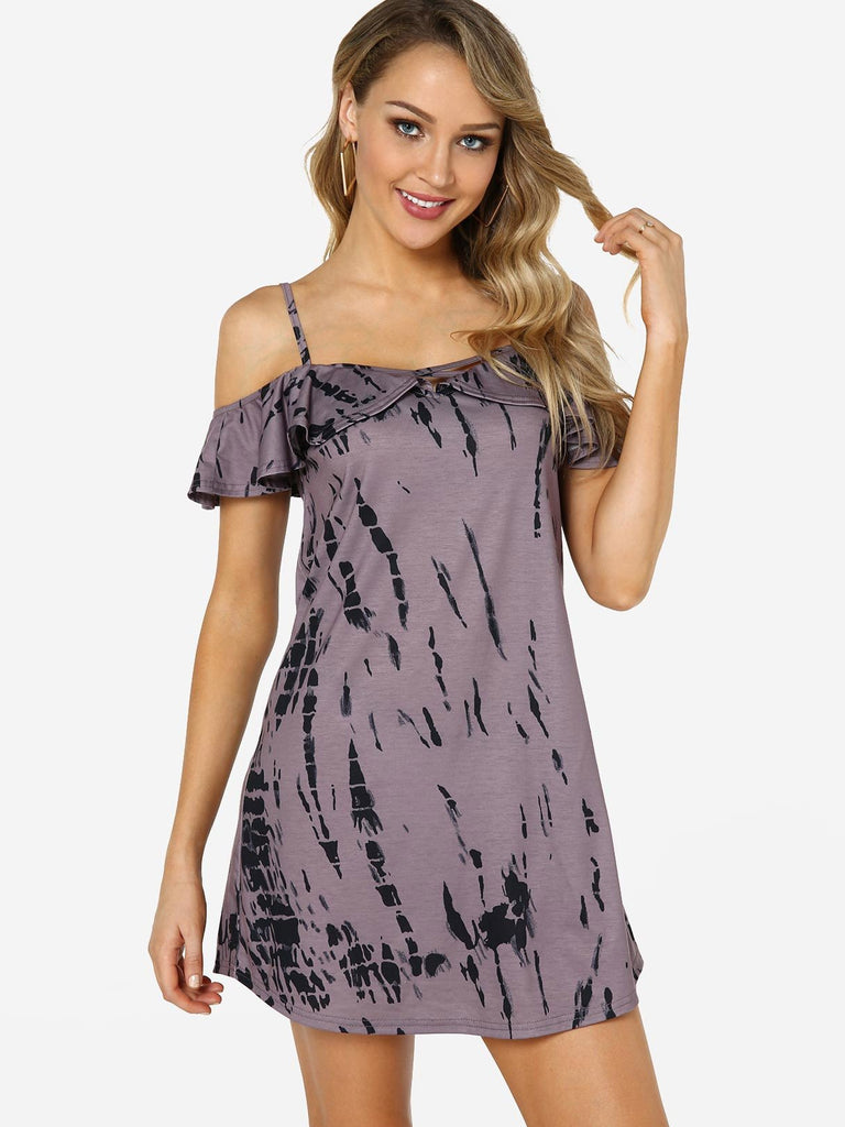 Purple Off The Shoulder Sleeveless Plain Backless Spaghetti Strap Dresses