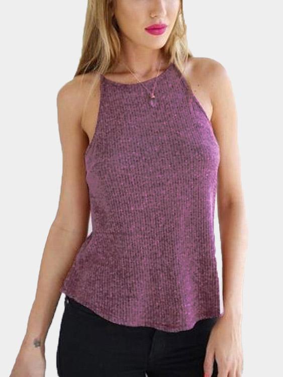 Crew Neck Sleeveless Pink Camis