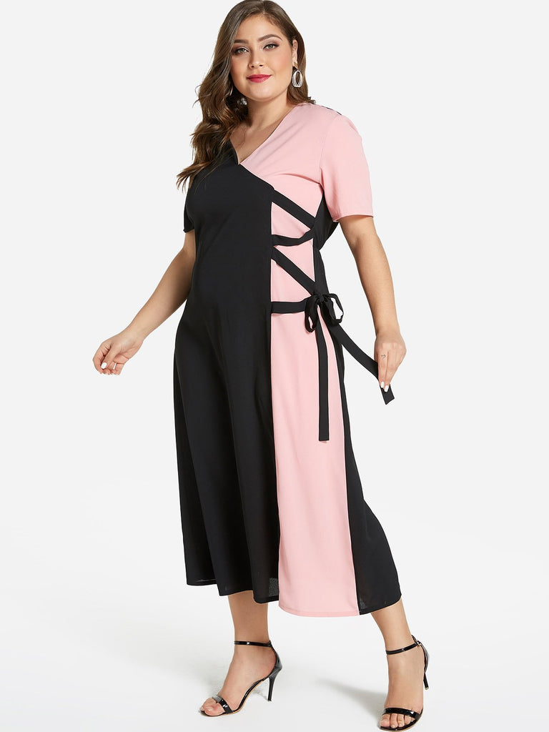 Ladies Color Block Plus Size Dresses