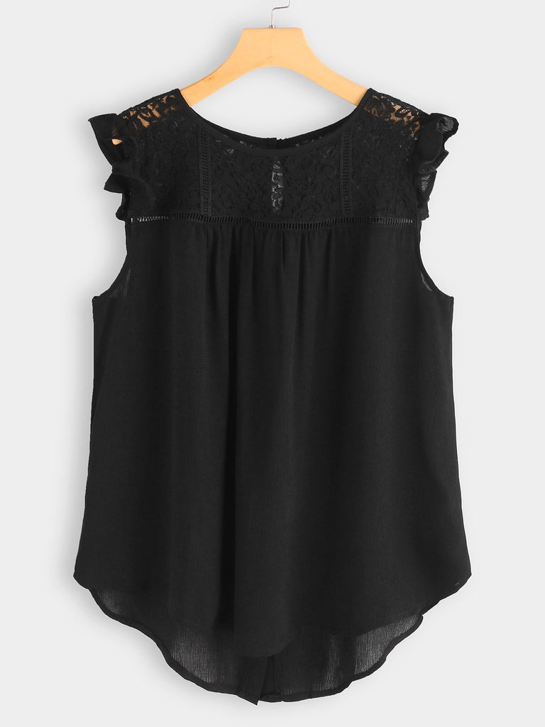 Round Neck Plain Sleeveless Black Plus Size Tops