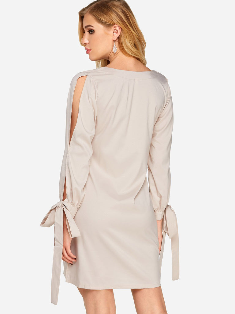 Womens Apricot V-Neck Dresses