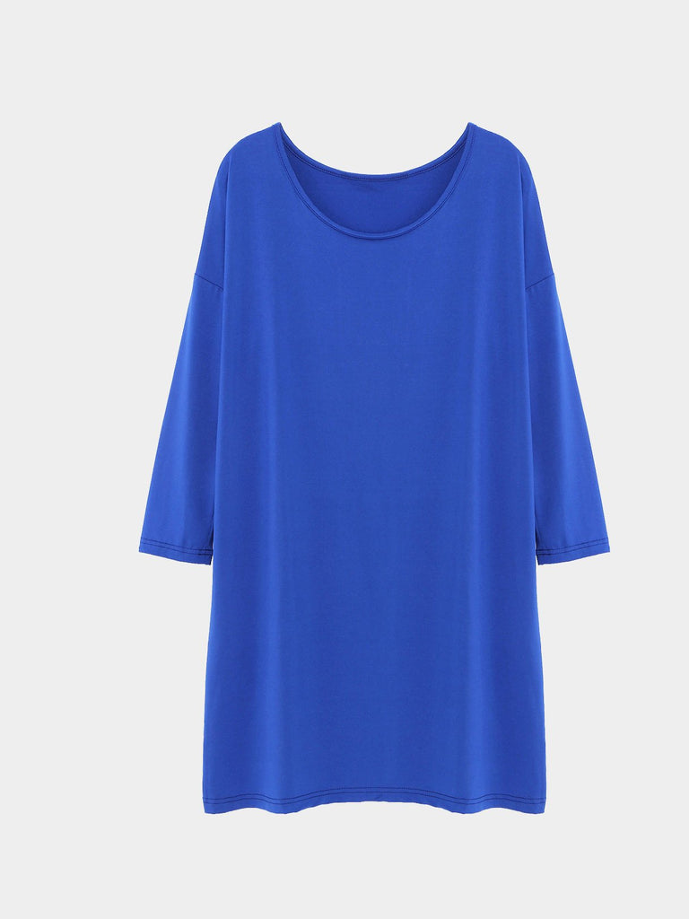 Blue Round Neck Long Sleeve Casual Dresses