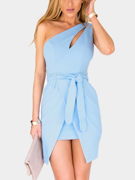 Blue Sleeveless Irregular Hem Mini Dresses