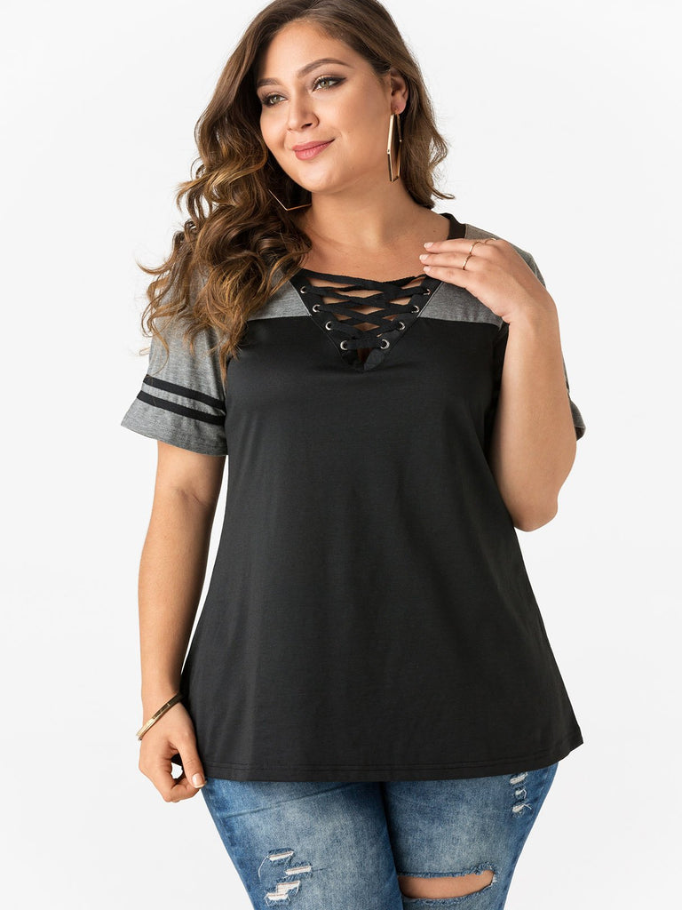 Ladies Color Block Plus Size Tops