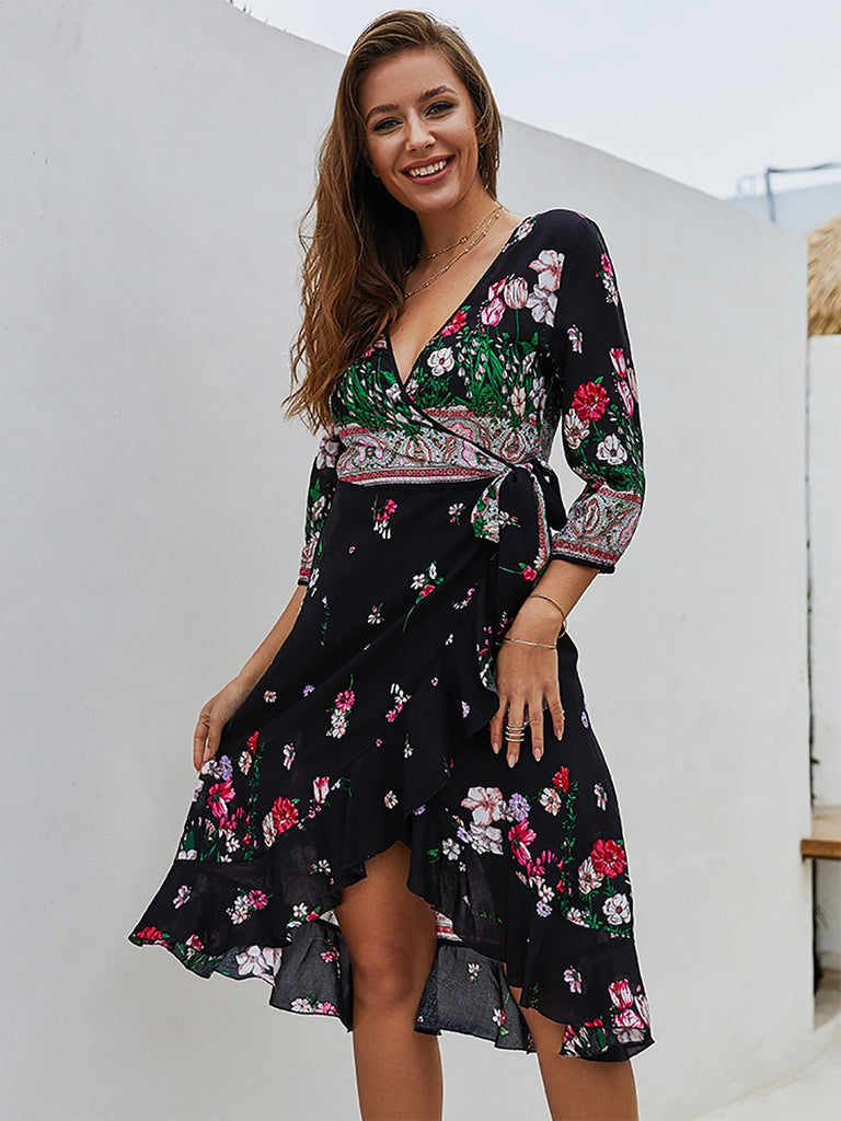 Ladies Black Floral Dresses