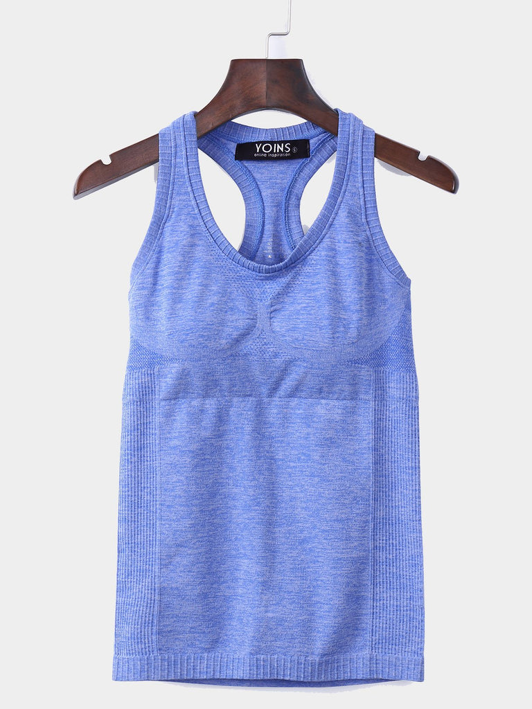 Round Neck Sleeveless Blue Tank Top