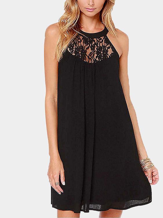 Black Sleeveless Lace Mini Dresses