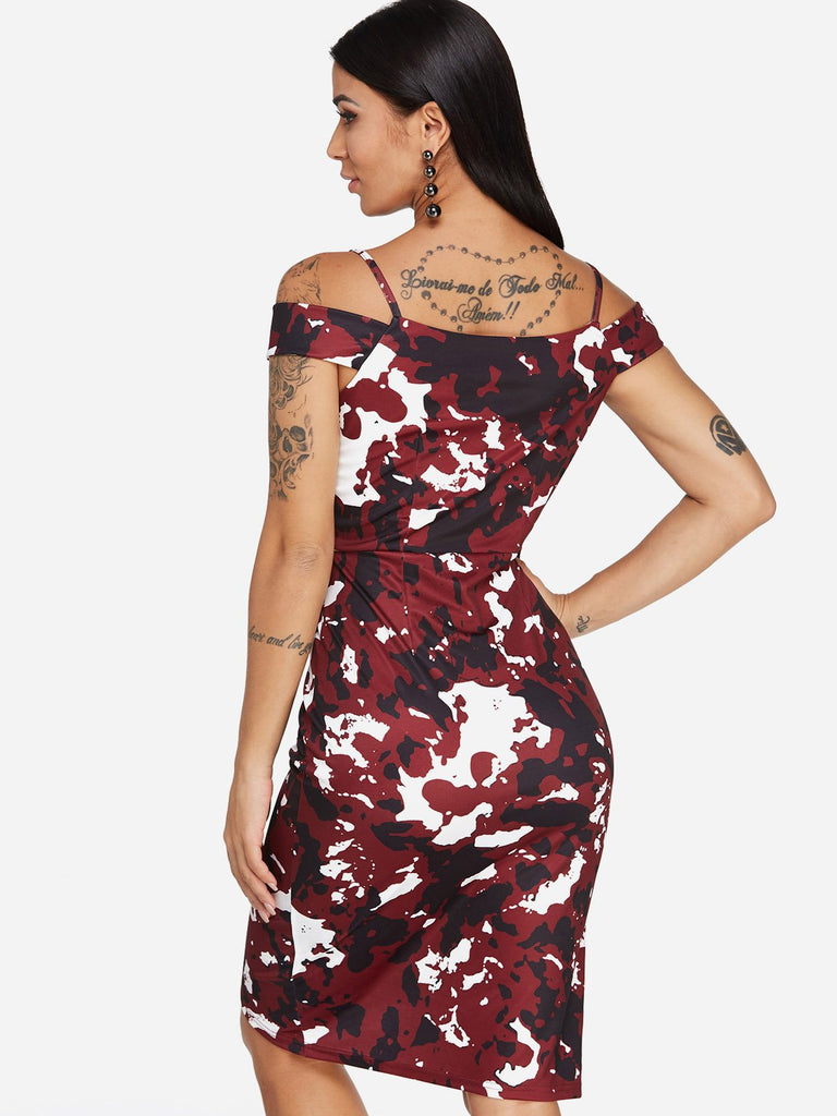 Womens Burgundy V-Neck Dresses