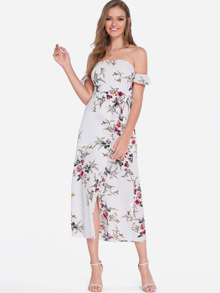 Ladies White Floral Dresses