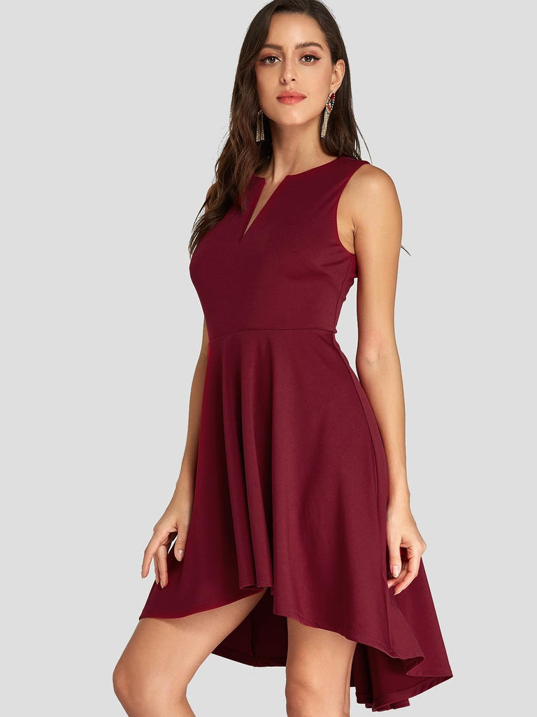 Ladies Burgundy V-Neck Dresses