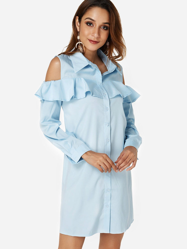 Ladies Sky Blue Shirt Dresses