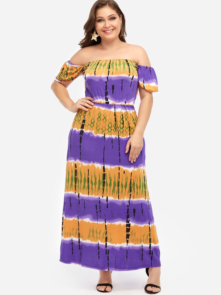 Off The Shoulder Backless Short Sleeve Plus Size Maxi Dress