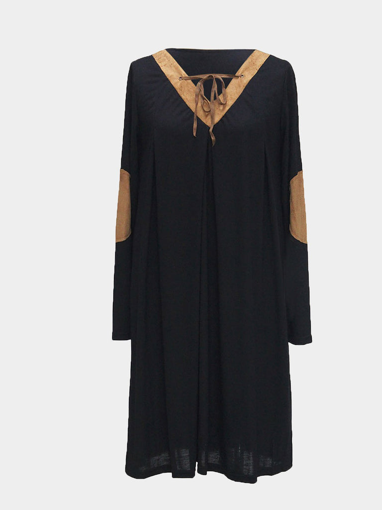 Black V-Neck Long Sleeve Casual Dress