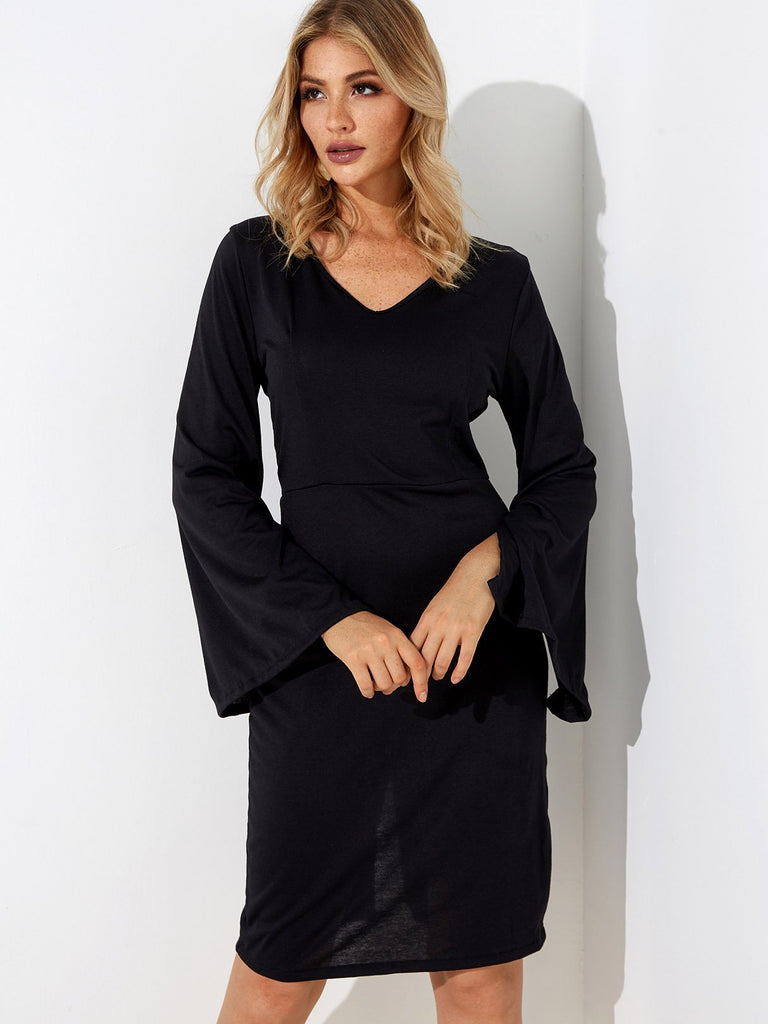 Ladies Black V-Neck Dresses