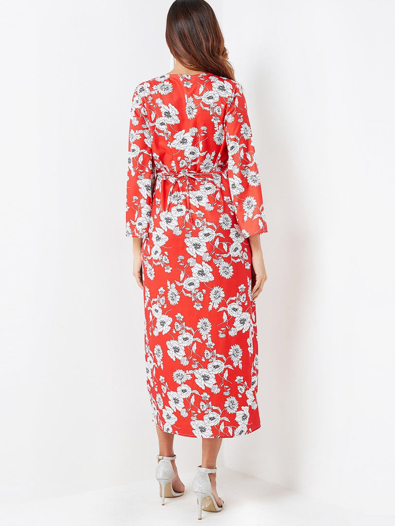 Womens Red Floral Dresses