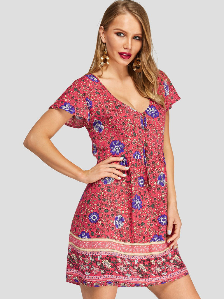 Womens Red Floral Dresses