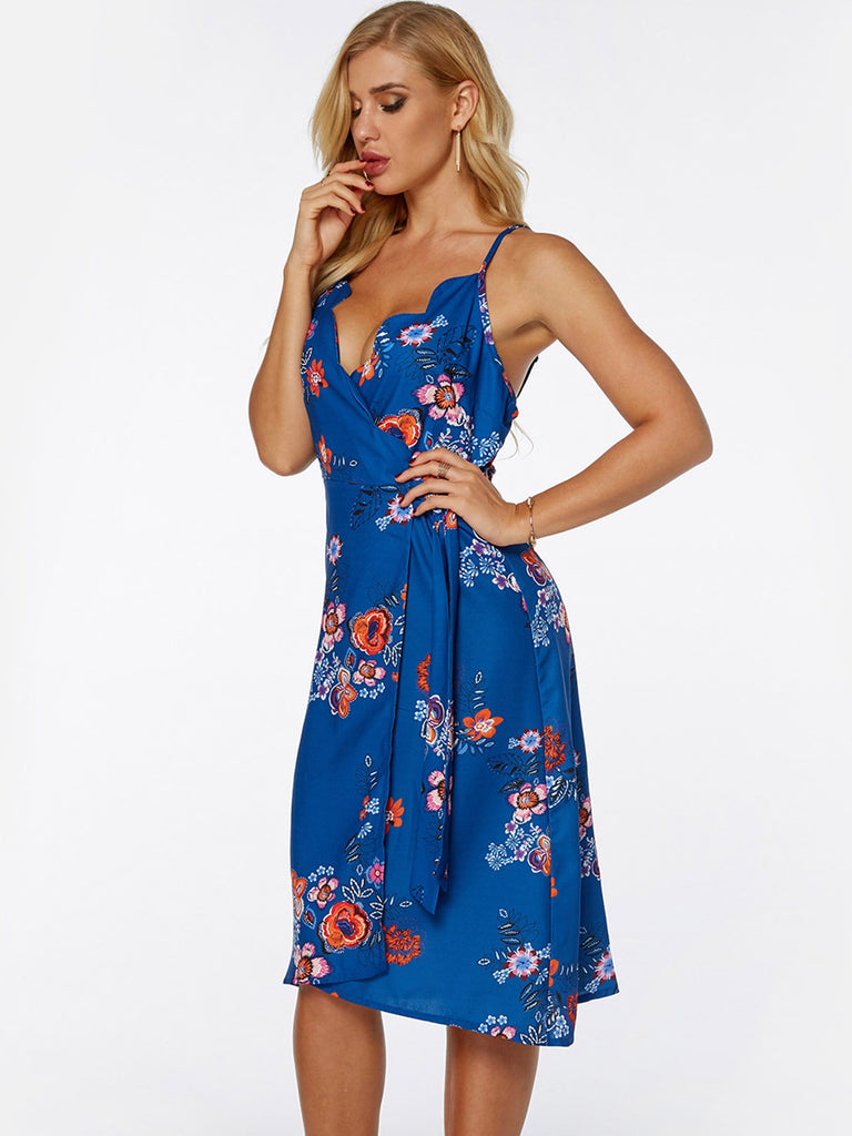 Ladies Blue Floral Dresses