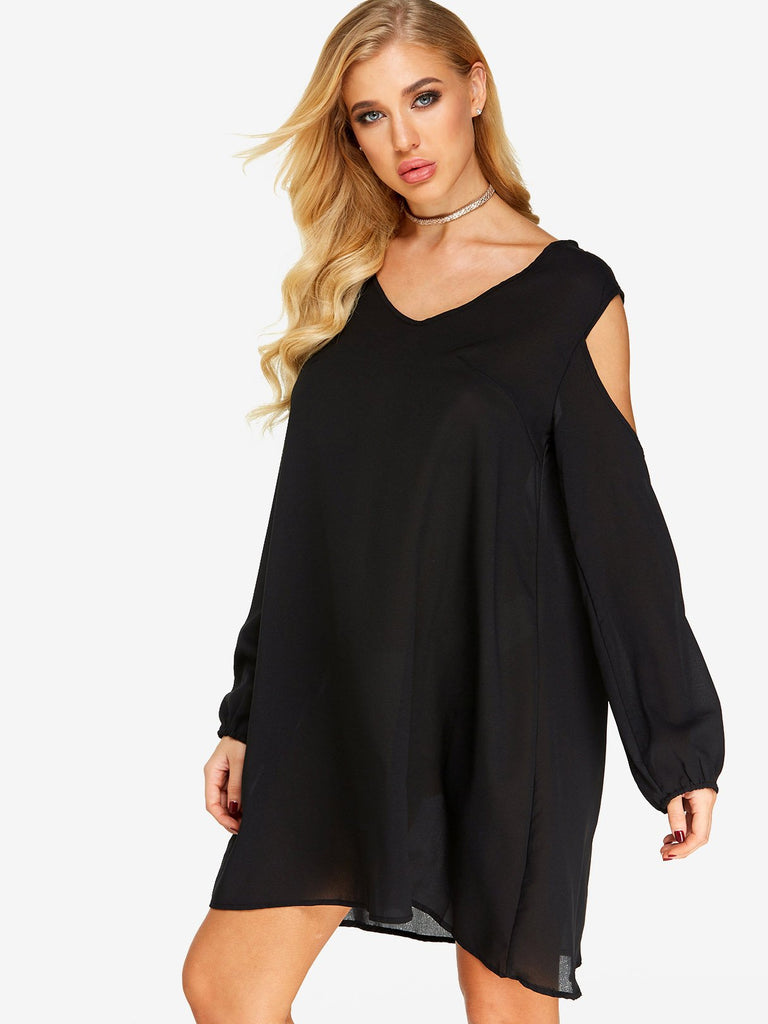 Black Cold Shoulder Long Sleeve Dresses