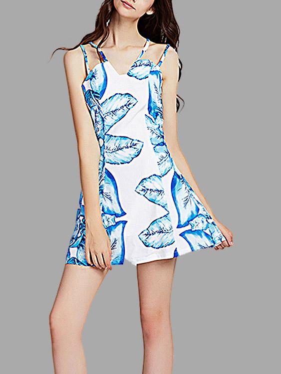 V-Neck Sleeveless Floral Print Zip Back Dresses