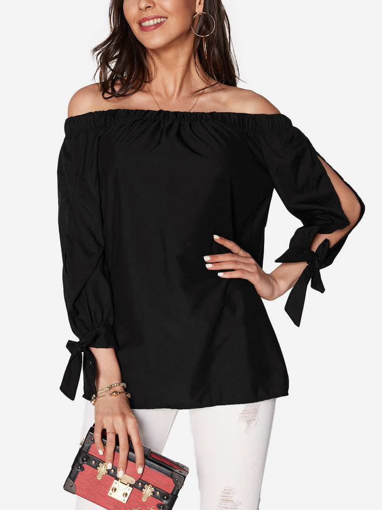 Off The Shoulder Cut Out Long Sleeve Blouses