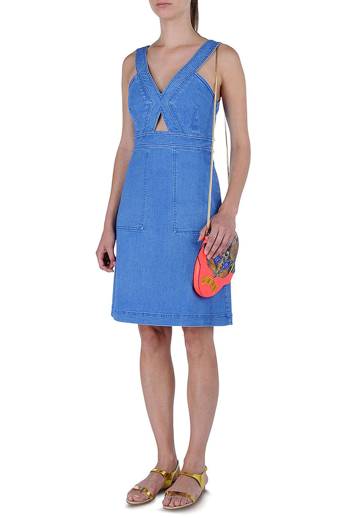 Blue Sleeveless Plain Cut Out Casual Dresses