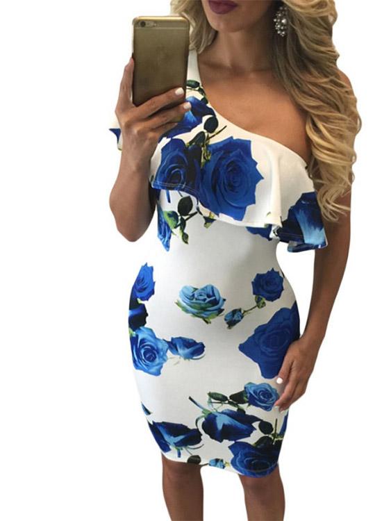 Ladies Blue Floral Dresses