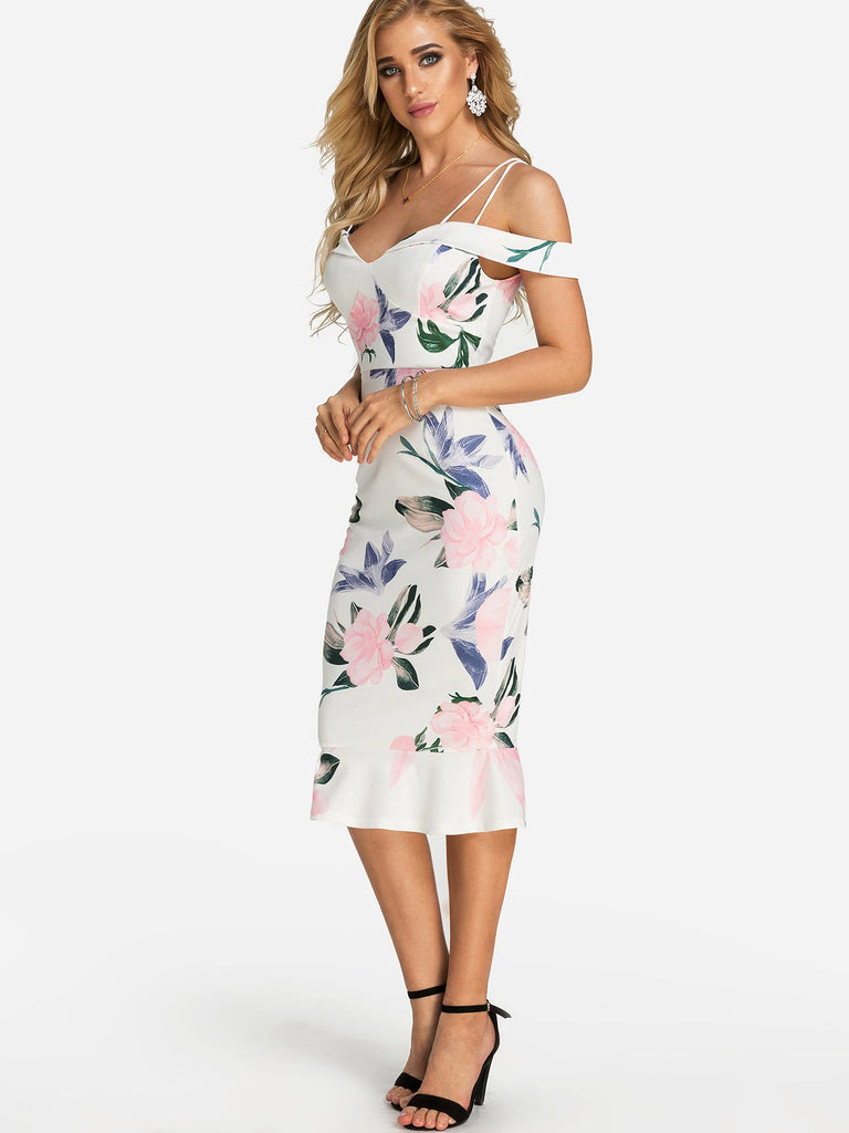 Ladies White Floral Dresses