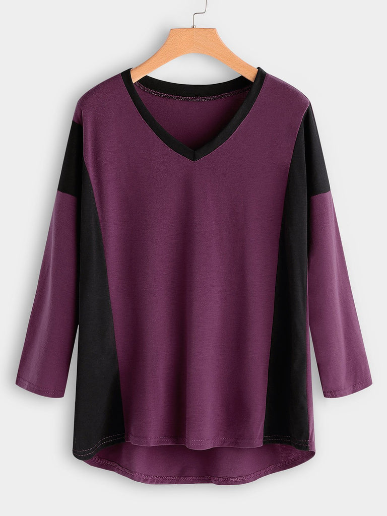 V-Neck Long Sleeve Purple T-Shirts