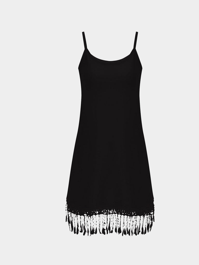 Black Sleeveless Tassel Lace Sexy Dresses