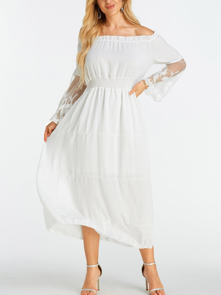 White Off The Shoulder Lace Dresses