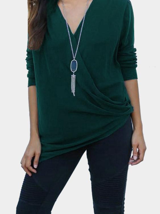 V-Neck Long Sleeve Green T-Shirts