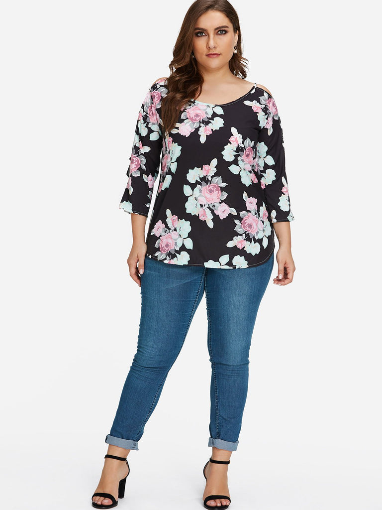 Womens 3/4 Sleeve Plus Size Tops