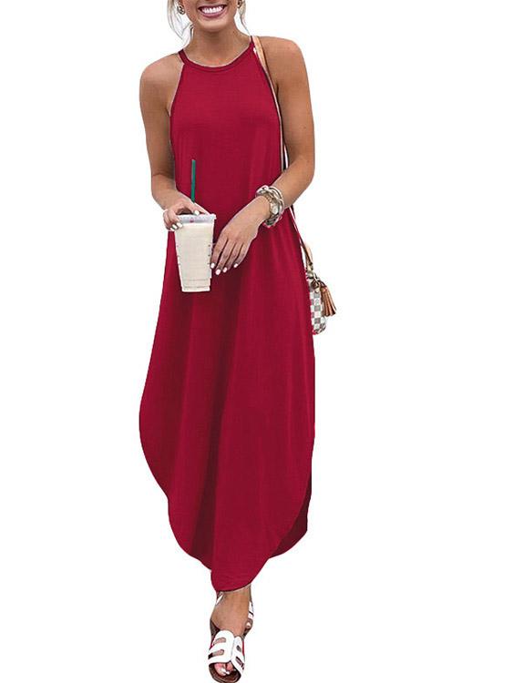 Round Neck Sleeveless Maxi Dresses