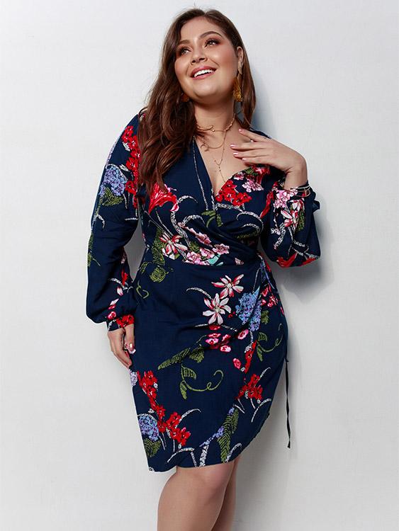 Womens Floral Print Plus Size Dress