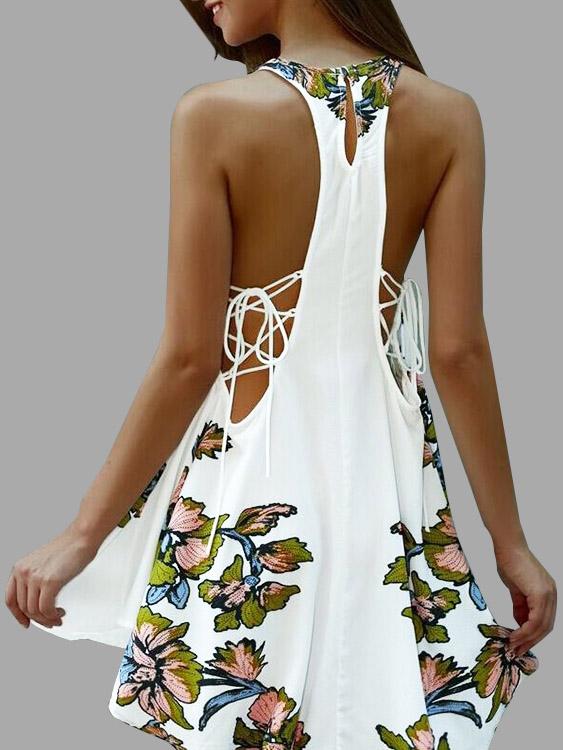 Womens White Floral Dresses