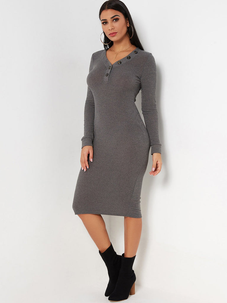 Ladies Grey V-Neck Dresses