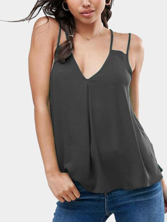 Deep V Neck Plain Sleeveless Camis